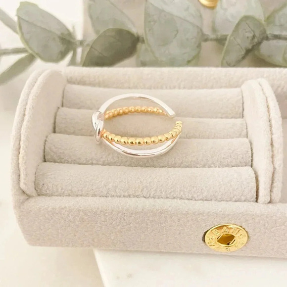 925 Sterling Silver Two Tone Ring Braided Knot Ring Cross Ring Silver & Gold - Picture 6 of 10